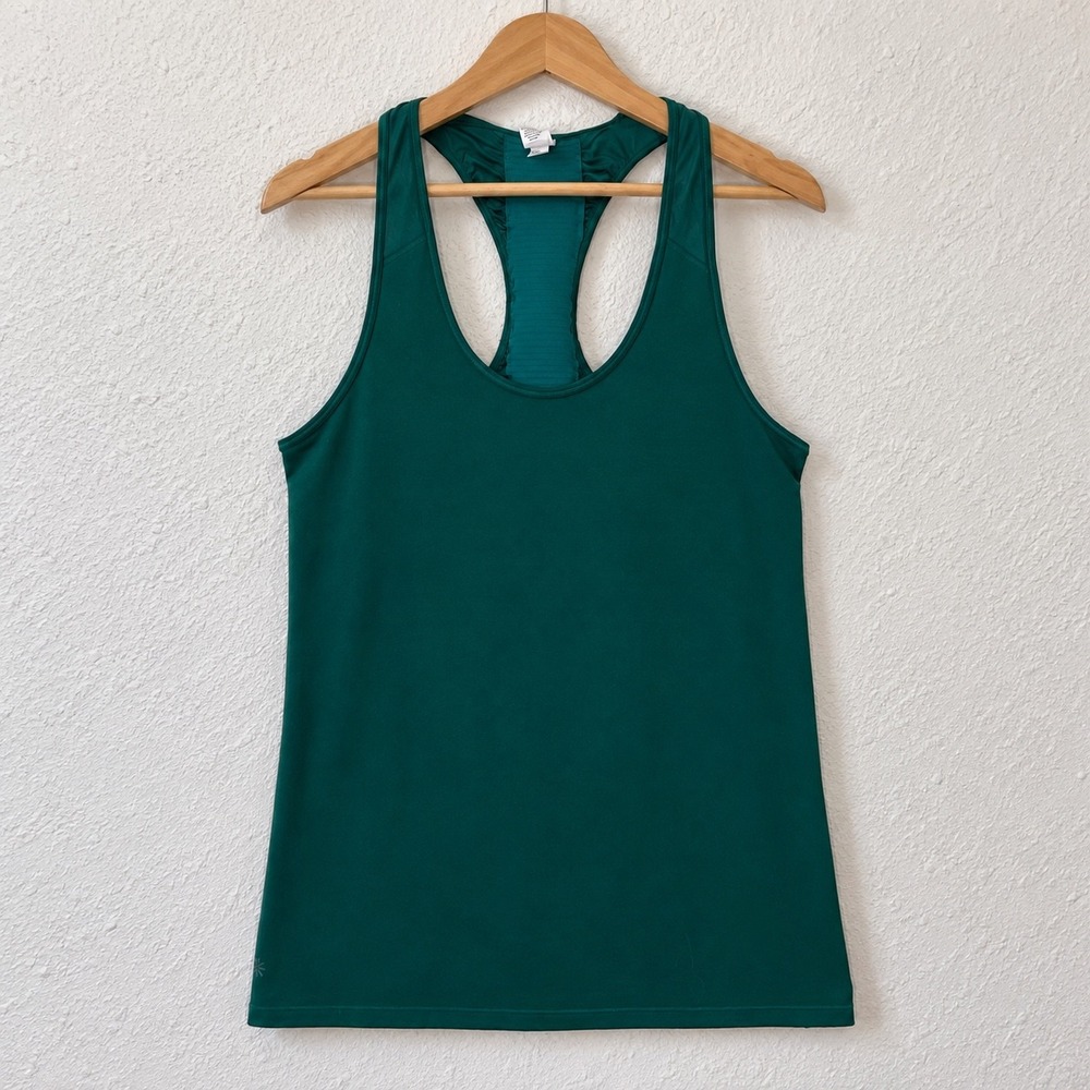 Athleta Ruched Racerback Tank Top Green Medium Activewear Casual Yoga Gym Shirt
